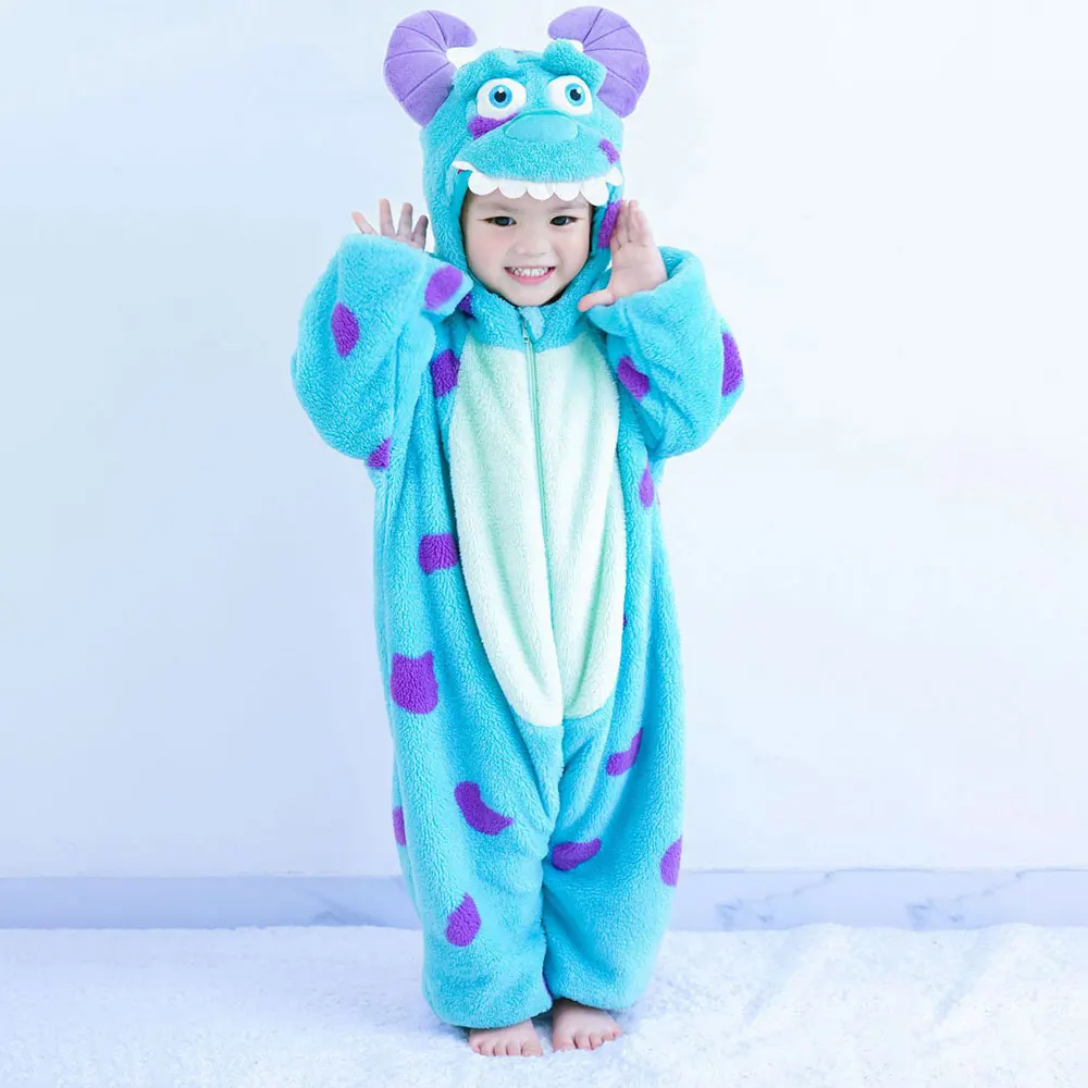 Sully monstro traje para meninos e meninas, Onesie, Anime Cosplay macacão, adorável terno de Halloween, roupa de Natal, traje macio e quente