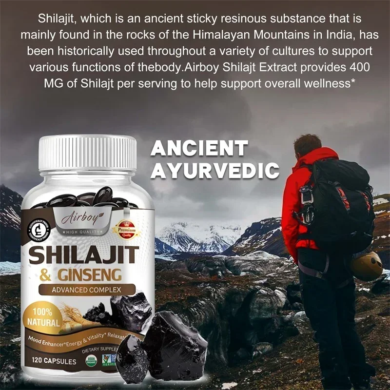 Shilajit - Impulso de energia, desempenho aprimorado, promove a circulação cardíaca e sanguíneaSuplementos de saúdeSuplementos