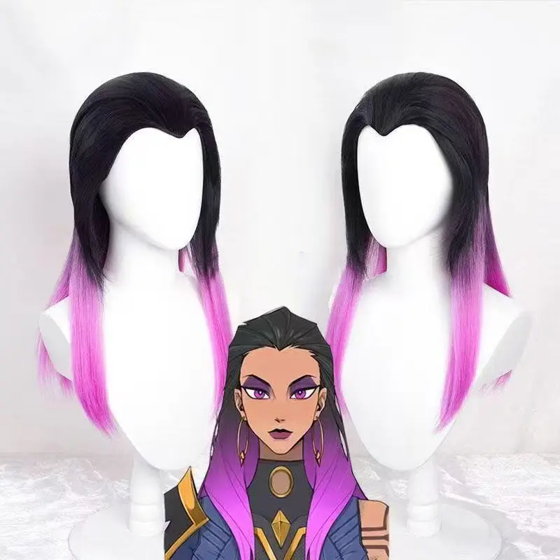 

Парик для косплея Game Valorant Reyna, черные, фиолетовые, длинные волосы, термостойкие синтетические волосы с сетчатой подкладкой Rose для женщин