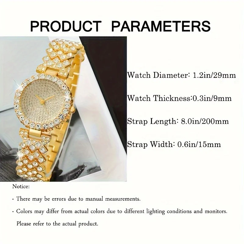 1pc Rhinestone Decor Quartz Watch Luxury Starry Dial Analog Party Dress Watch & 4pcs Jewelry Set, Gift For Mom/Her