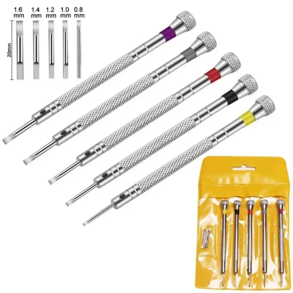 

0.8-1.6mm Steel Screwdriver for Watch Repairing Portable Watch Tools Band Removal with Mini Link Pins Watchmaker Tools 5pcs/set