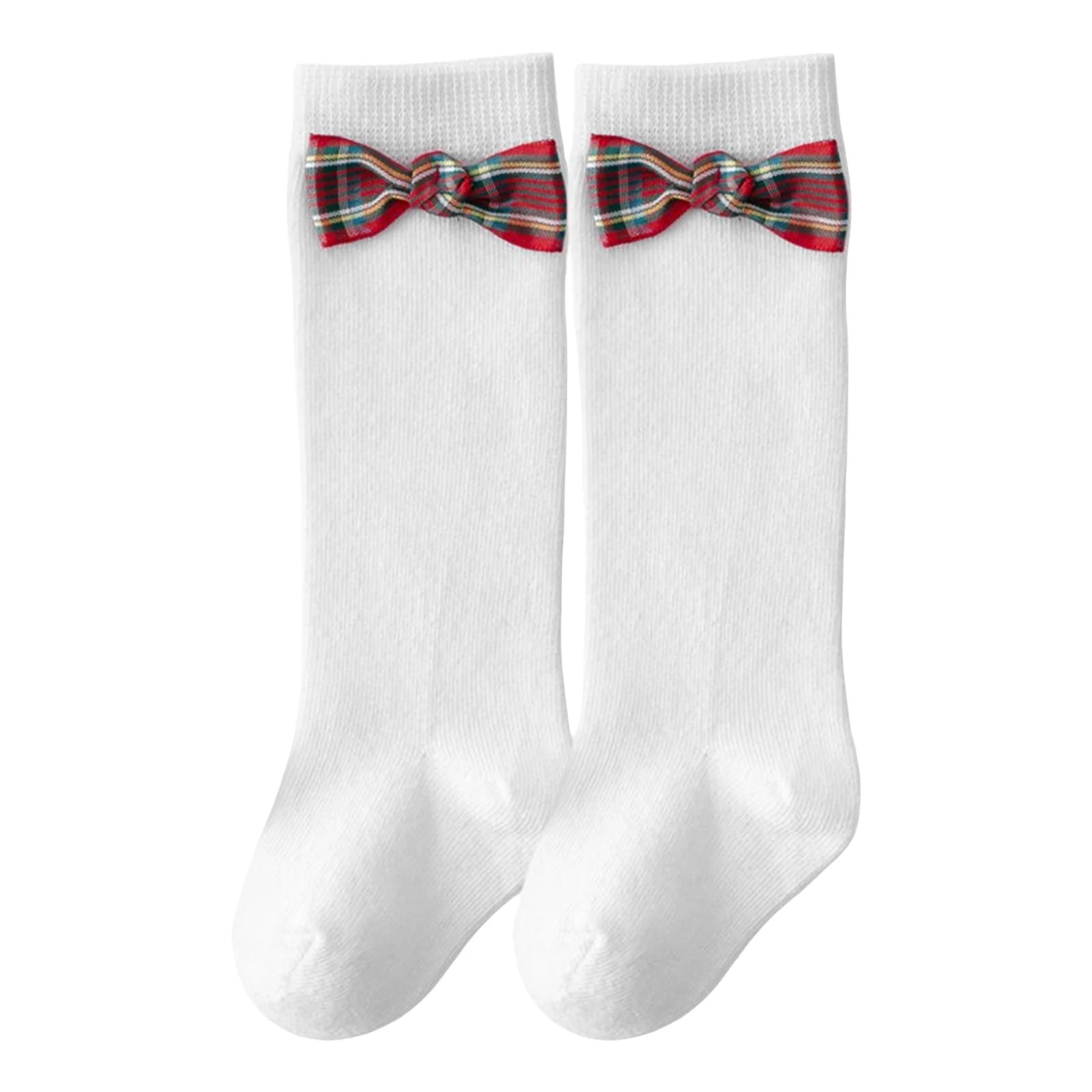 

Носки для маленьких девочек с клетчатыми бантами, милые длинные носки, мягкие дышащие детские гольфы