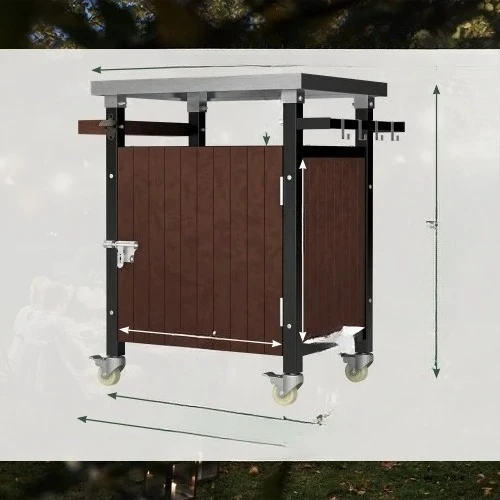 Outdoor Grill Cart with Stainless Steel Tabletop, Storage, Patio Kitchen Island with Wheels, Hooks, and Spice Rack,Outdoor Table