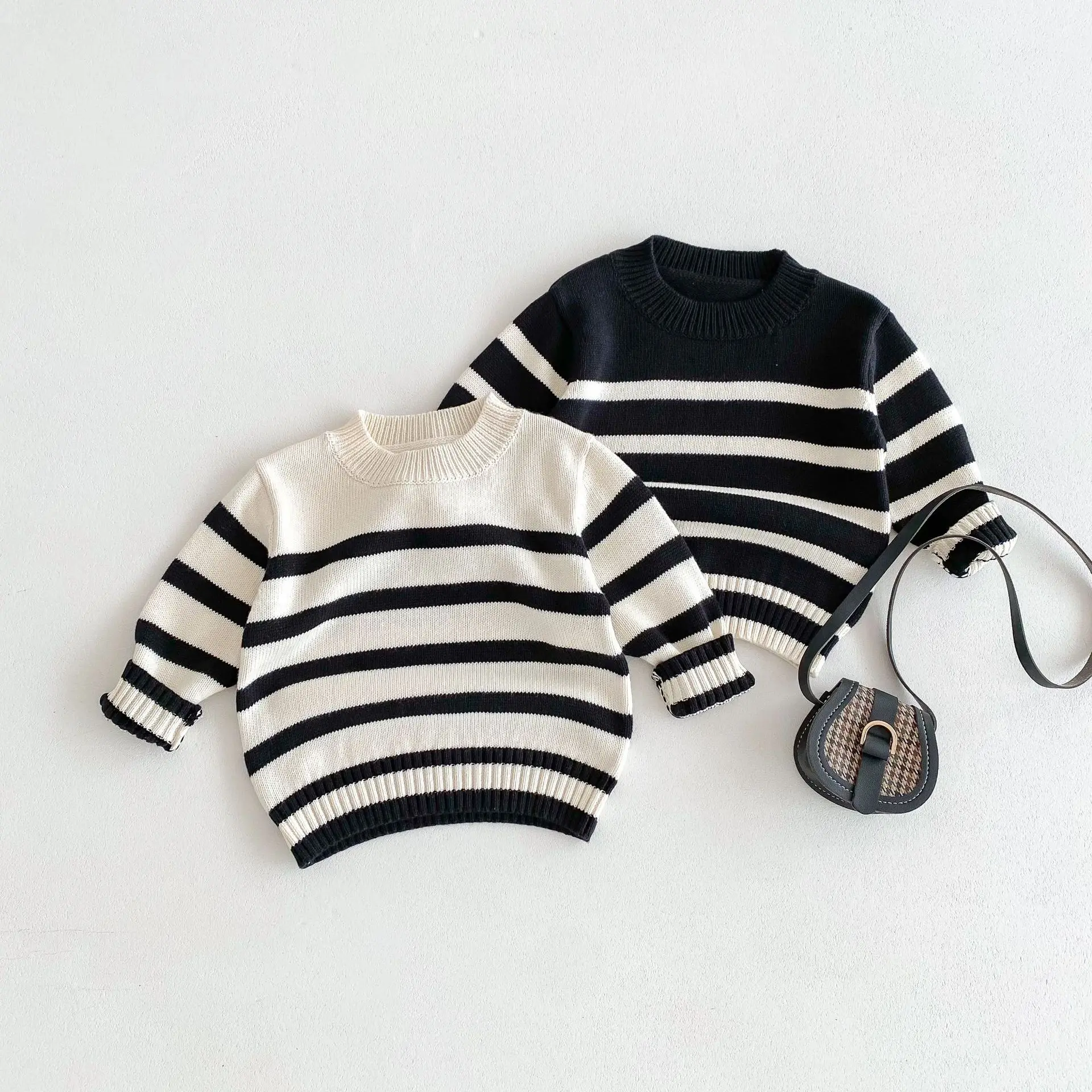 Autumn New Korean Children's Sweater Stripe Handsome Warm Top for Children's Pullover Knitwear 0-5 Year Old Baby Clothing