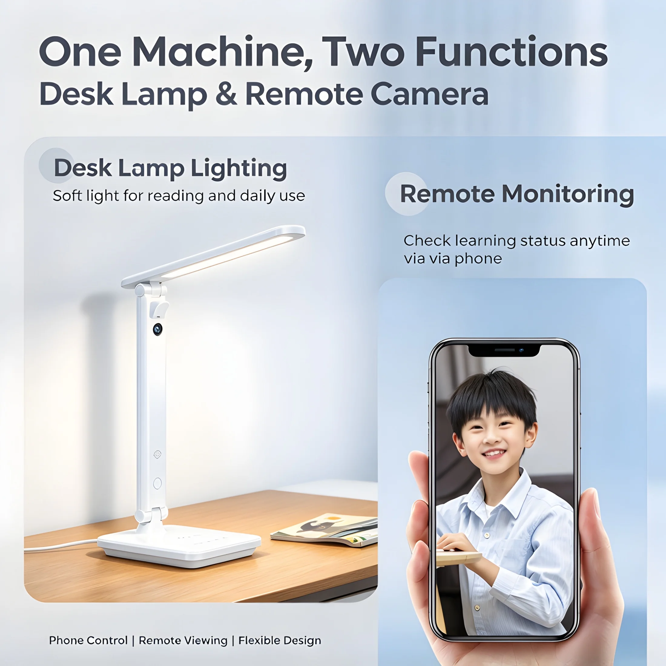 Smart Desk Lamp Camera 2-in-1 1080P HD Remote Viewing LED Desk Light for Learning with Two-Way Audio And One-Click Video Call