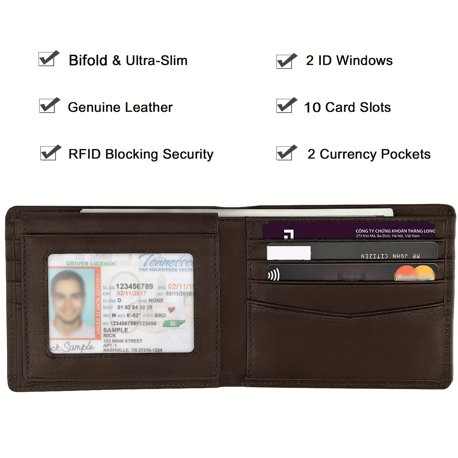 Executive Slim Tri-Fold Wallet NFC Protection & Anti-Mold Coating BCA Approved Business Accessory