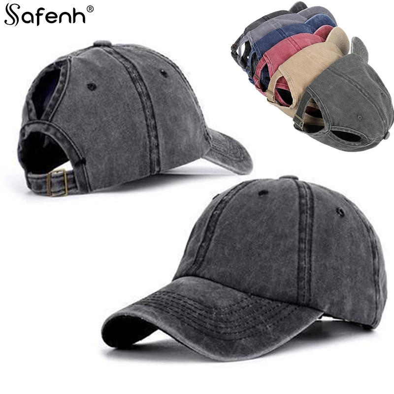 Baseball Caps Vintage Ponytail Baseball Cap Women Adjustable Snapback Hat Distressed Summer Cap Woman Sunhat бейсболка женская