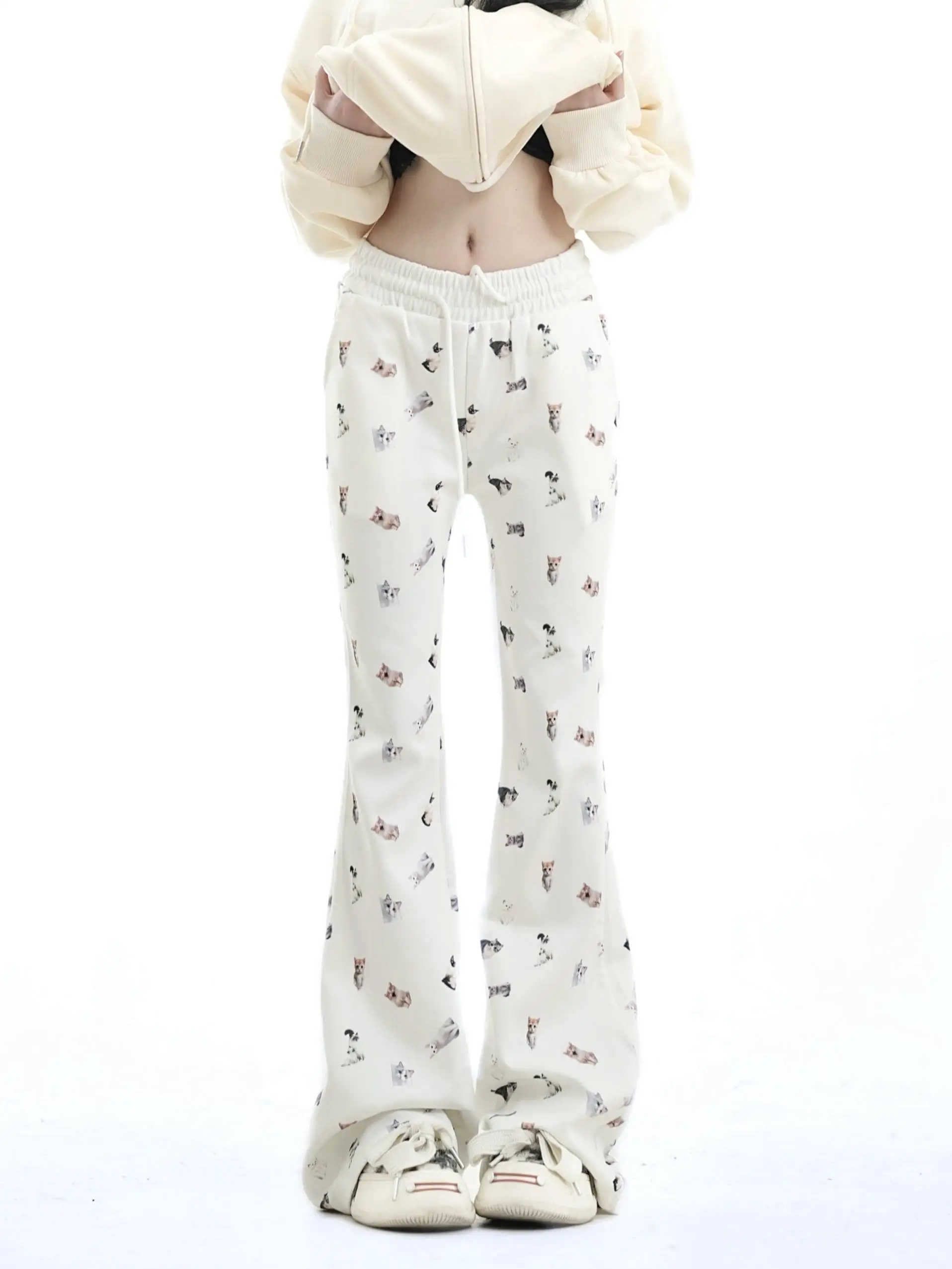 

Slim Fit Bell Bot Casual Pants Women's High Street Faion Print Cartoon Trousers American Retro Sle Curvy Leggings