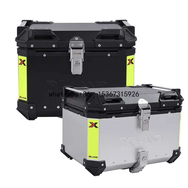 Caja superior de 55L para motocicleta, caja trasera de aluminio de 65L, caja trasera negra y plateada para entrega de motocicletas