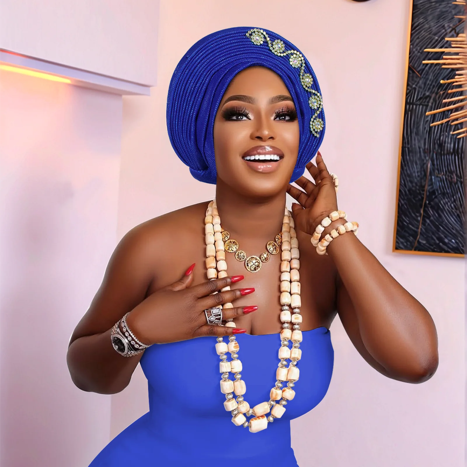 

Fashion African Women's Headwrap Nigerian Auto Gele Headtie Female Turban Cap Wedding Party Headwear