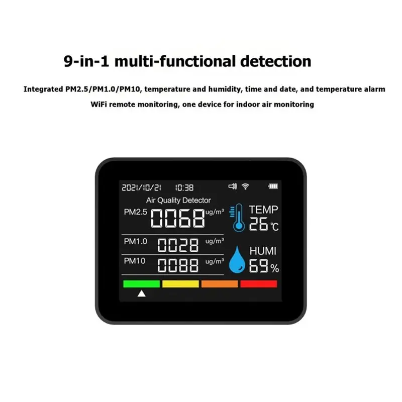 ABHI-Tuya Smart WIFI Air Quality Detector 9 In 1 Indoor PM2.5 PM10 Temp Humidity Tester For Home Room Monitoring