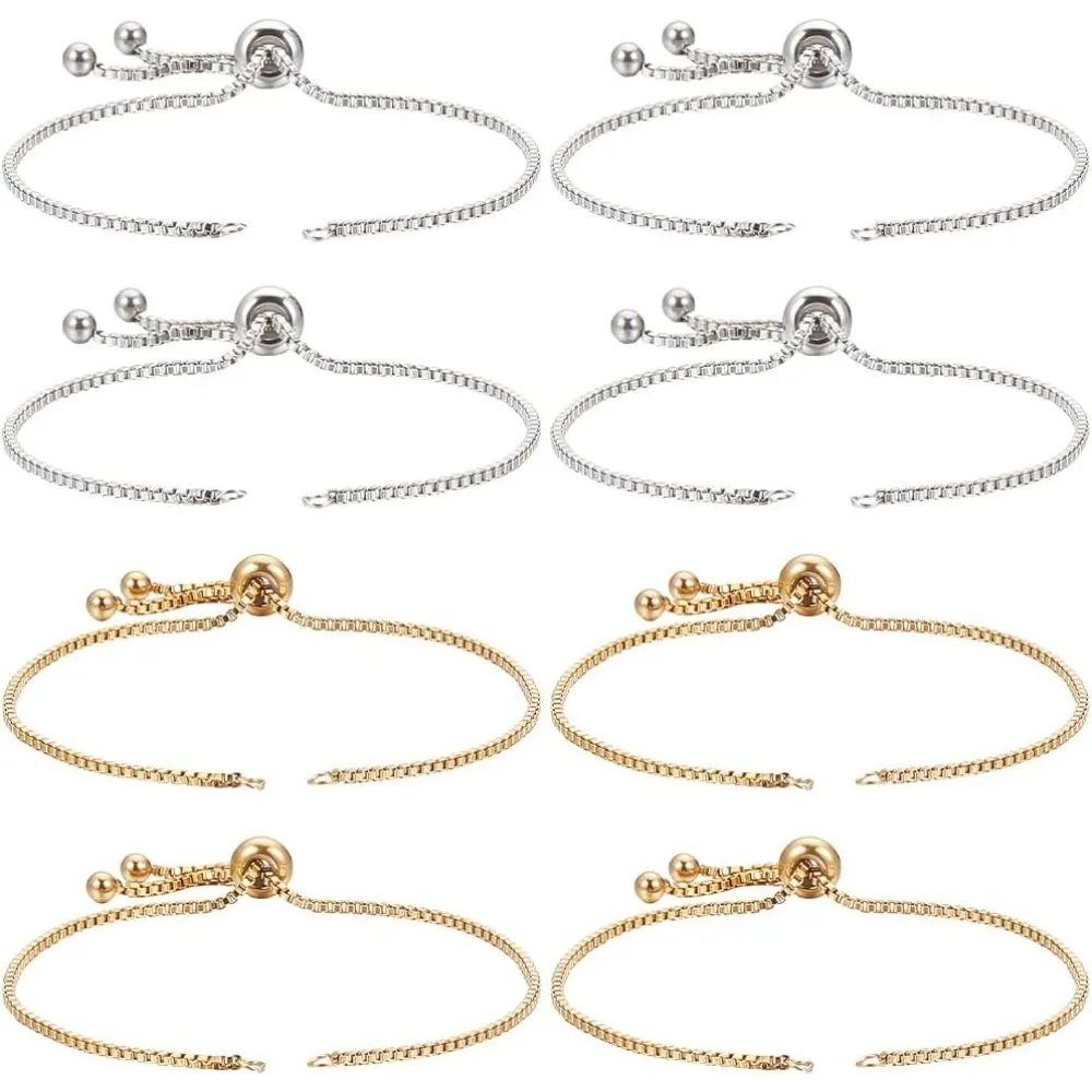 

1 коробка, 8 шт., цепочки для браслетов-слайдеры из нержавеющей стали 304, браслеты-слайдеры, объемная регулируемая цепочка-удлинитель для изготовления ювелирных изделий своими руками