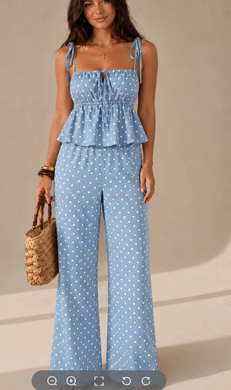 Summer Wave Point Butterfly Festival Fresh and Sweet Small Strap Top Pants Set Two piece Women's Ins Style Aging Reduction Set