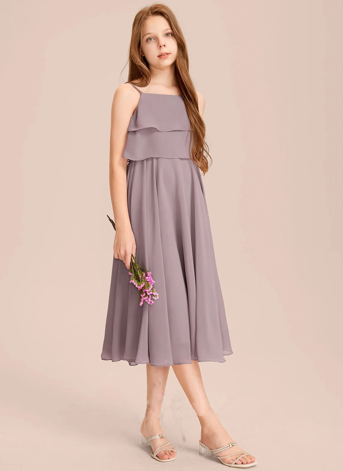 

A Line Square Knee Length Chiffon Junior Bridesmaid Dress Evening Dress New Elegant Banquet Gowns