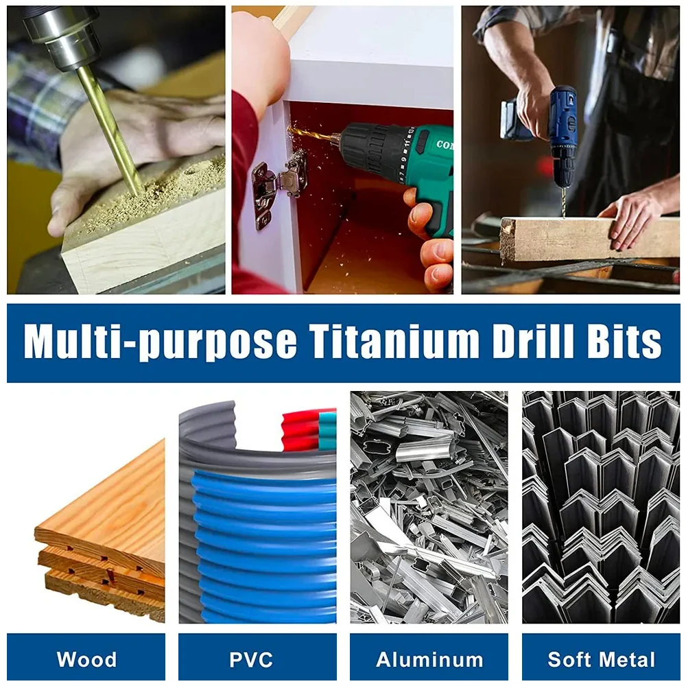 مجموعة رؤوس مثقاب تويست من التيتانيوم مكونة من 13 قطعة - ساق سداسية 4241 فولاذ عالي السرعة للخشب والبلاستيك وسبائك الألومنيوم، تغيير سريع، 1.5 مم - 6.5 مم #4