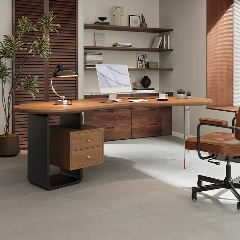 

curved solid wood office table modern simple Sedentary Computer table light luxury high sense mesa escrivaninha furniture