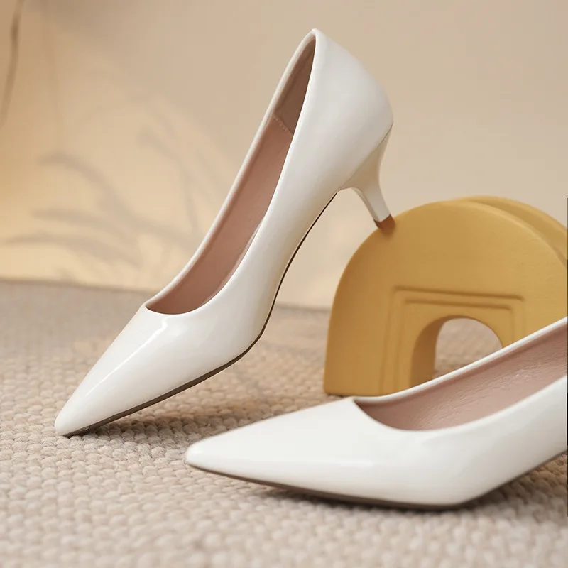 Plus Size 43 Women's High Heels Sexy Pointed Toe Patent Leather Elegant Dress Heel Shoes Classic Ladies Profession Ol Work Shoes