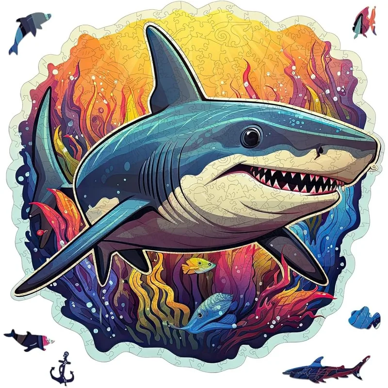 

Qiuenisray Wooden Puzzles for Adults Shark Ocean Jigsaw Puzzles 200 Pieces Christmas Creative Gift for Family Game Boy Toy