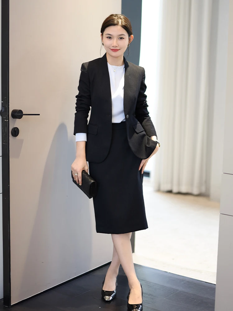 

Костюм YSJX Bla Ele для женщин: элегантный деловой комплект с длинным рукавом, однобортный, однотонный, для офиса и работы