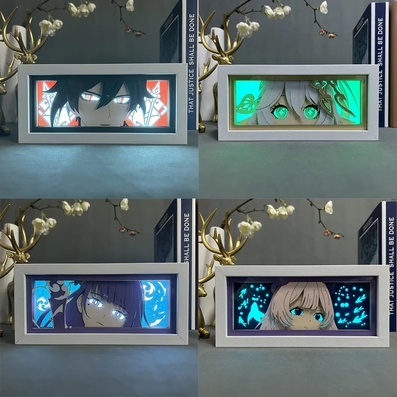 

Genshin Impact Paper Carving Lamp Nahida Xiao Hutao Zhongli Kokomi Paper Cut Shadow Box Bedroom Decoration Led Light Toy Gifts