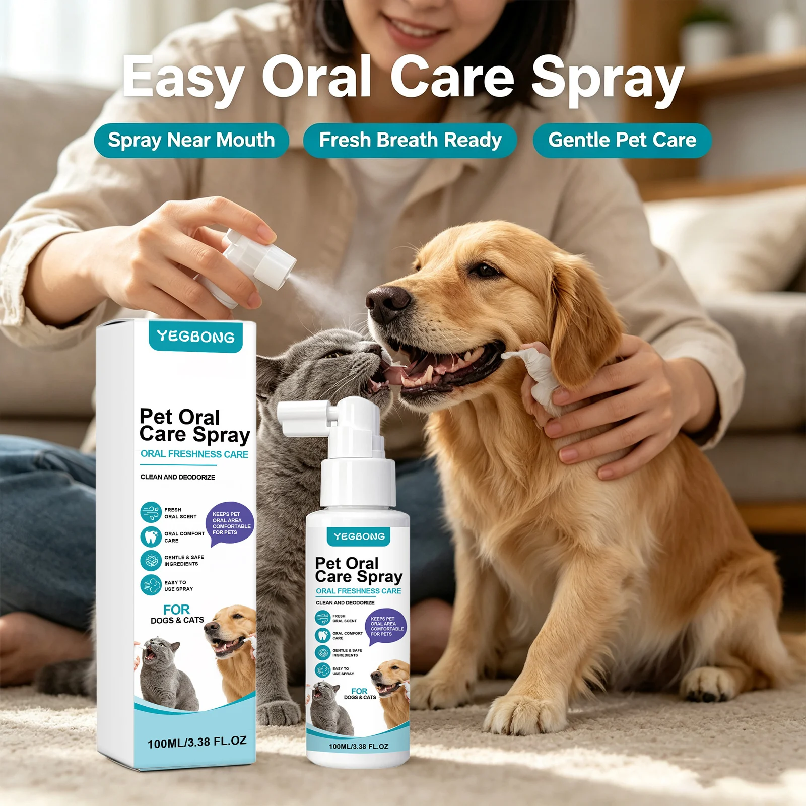 Pet Oral Care Spray Removing Dental Plaque & Tartar Freshen Bad Breath Protect Gums Refreshing Dogs & Cats Teeth Cleaning Spray