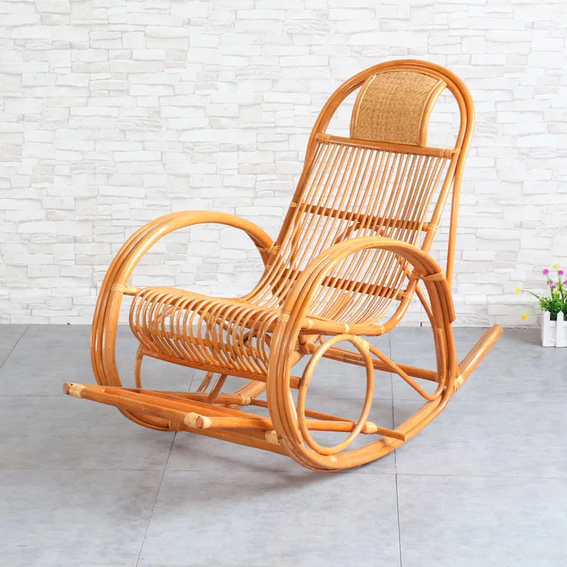 

Ergonomic Natural Rattan Rocking Recliner Chair Adult Lazy Sofa For Living Room Balcony Hotel Or Courtyard Factory Direct