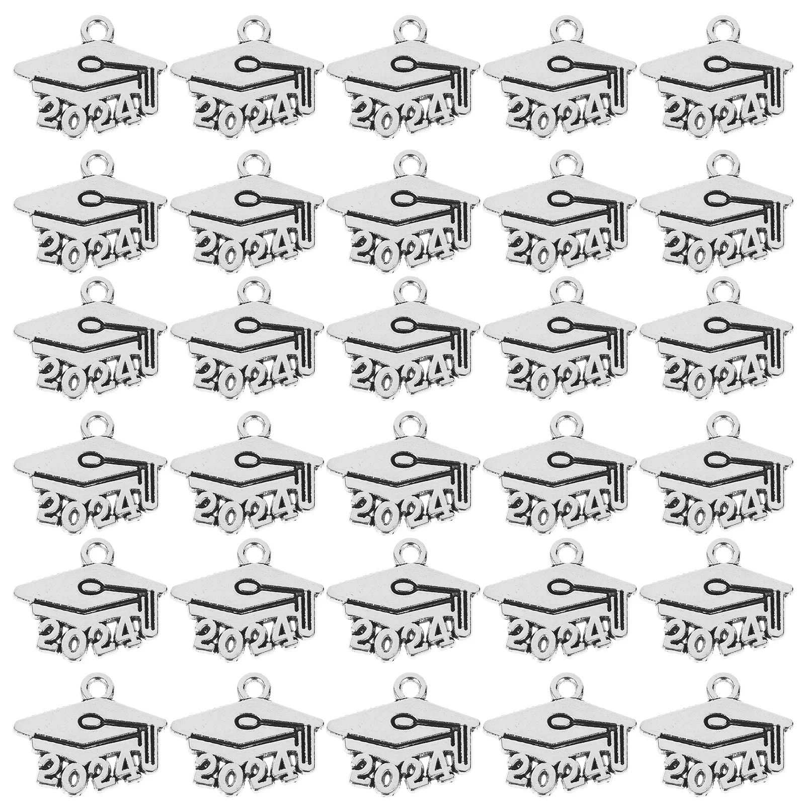 

100 Pcs 2024 Pendant Necklace Making Supplies Crafting Pendants Metal Charms for Jewelry Keychain Tassel Number Graduation Hat