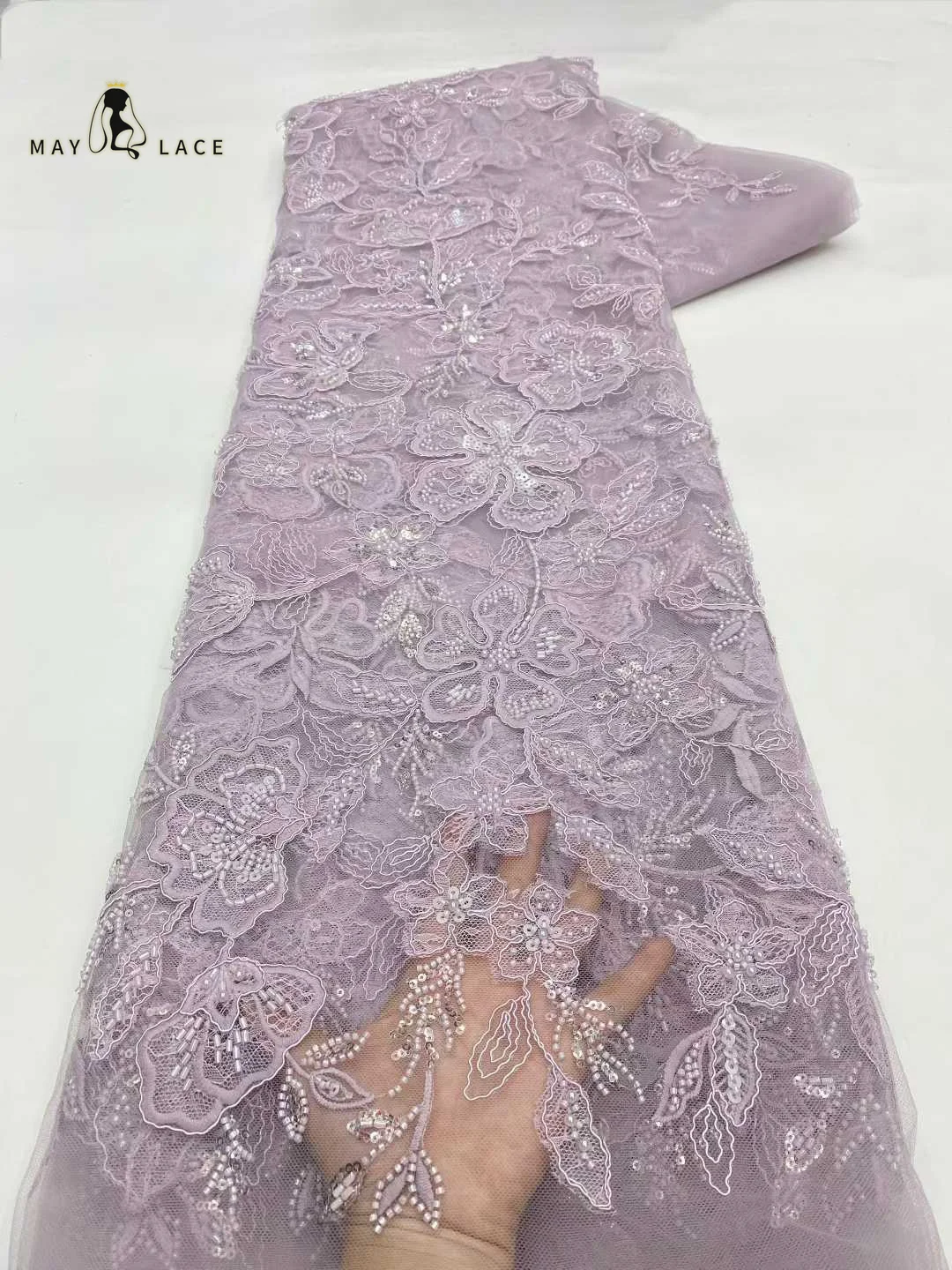 French Tulle Beads Lace Fabric African Lace Fabric 2026 High Quality Nigerian Embroidery Sequins Lace Fabric For Wedding Sewing 5