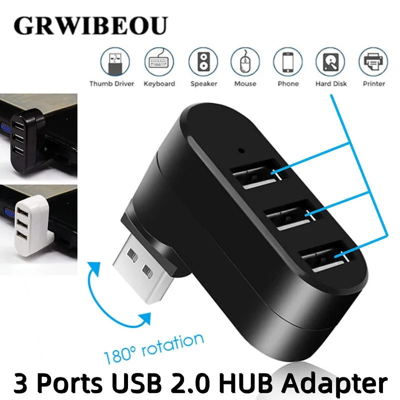 GRWIBEOU USB Hub 3.0 Adapter Rotate High Speed U Disk Reader Splitter 3 Ports USB 2.0 for Computer Laptop Mini Accessories