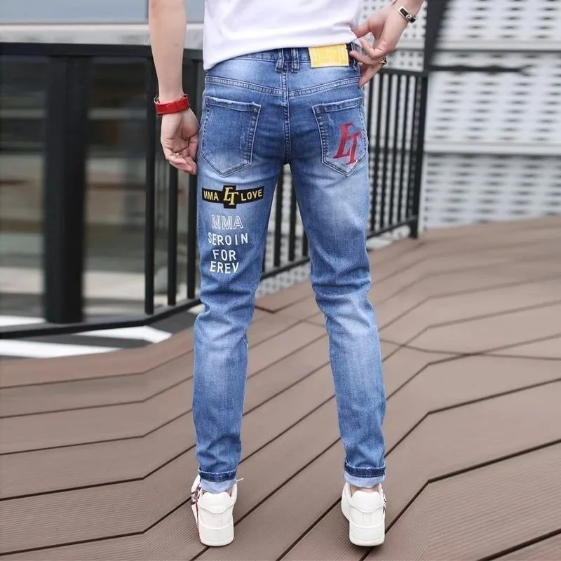 2024 New Luxury Designer Men\'s Jeans Casual Denim Slim Fit Pencil Pants with Embroidered Prints for Spring Autumn Hip-hop Pants