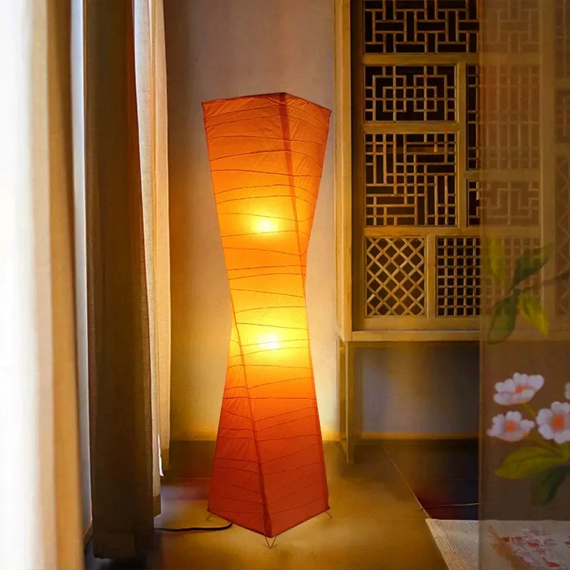 Chinese Living Room Floor Lamp Wabi Sandy Wind Hotel Apartment Rice Paper Rectangular Lamp Bedroom Decoration Study Light
