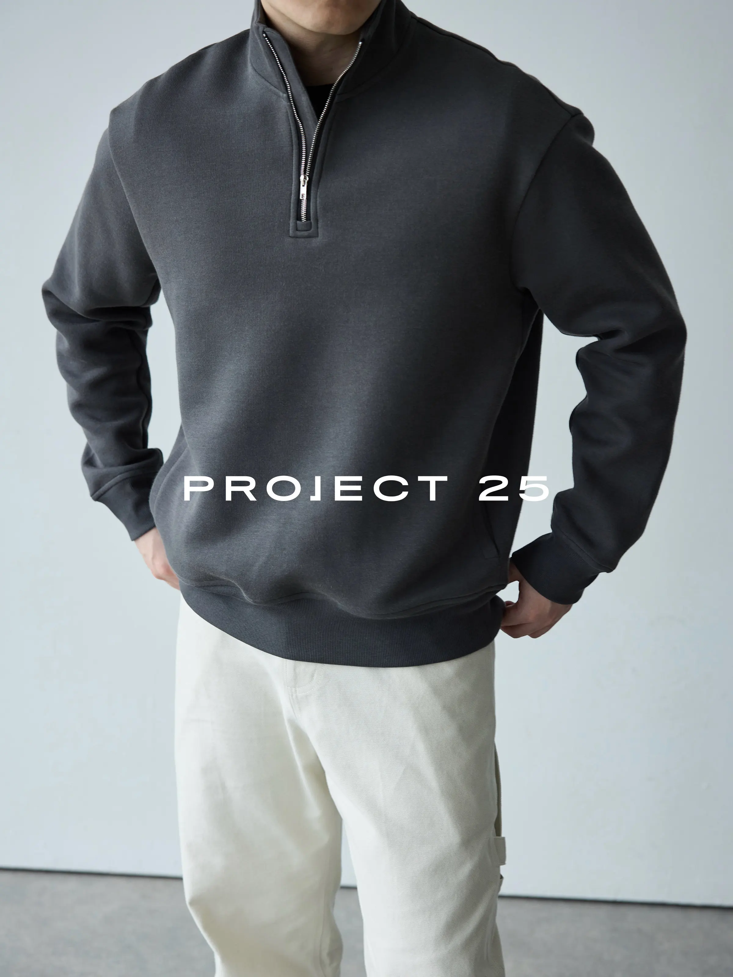 PROJECT 25 Men's Xinjiang Long Staple Cotton Half Zip Stand Collar Sweatshirt Anti-Wrinkle Structured Comfortable Casual Top