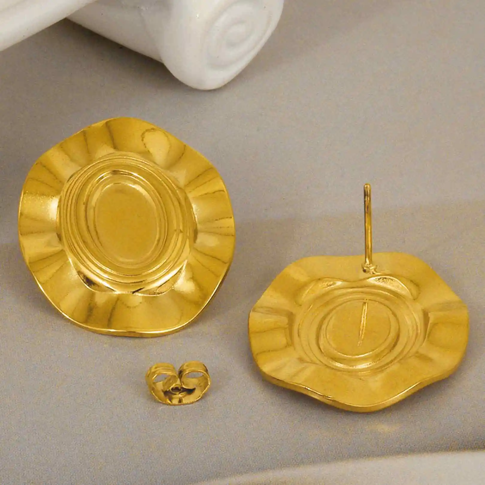 Geometric Round Square Heart Snake Blank Settings Cobochons Stainless Steel Ear Studs For Women Men Real Gold Plated DIY Jewelry - Image 2