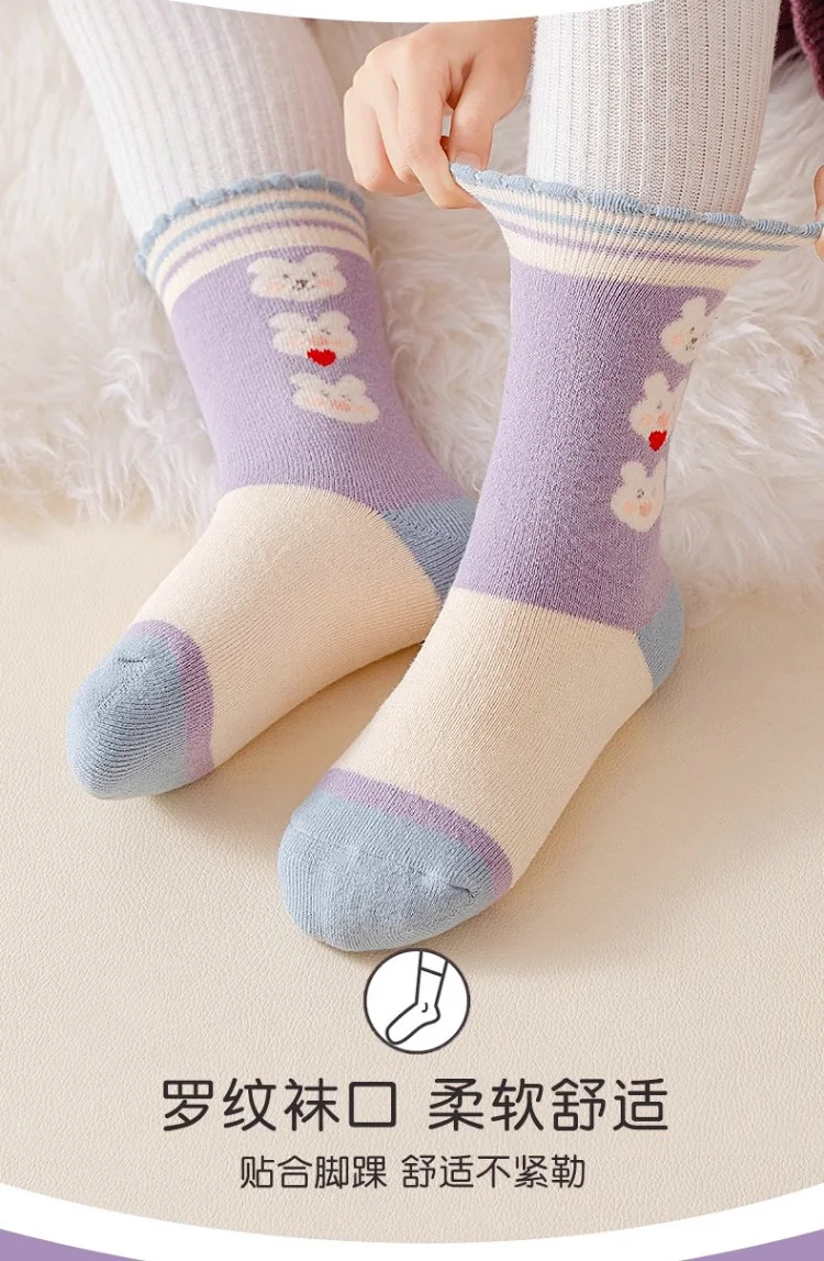 Wintersocken für Mädchen, dicke Baumwolle, warme Socken, kleine große Mädchen, florale Hasensocken, 5 Paar/Beutel, wadenlange Thermo-Frottee-Socken für Babys – Detail 8