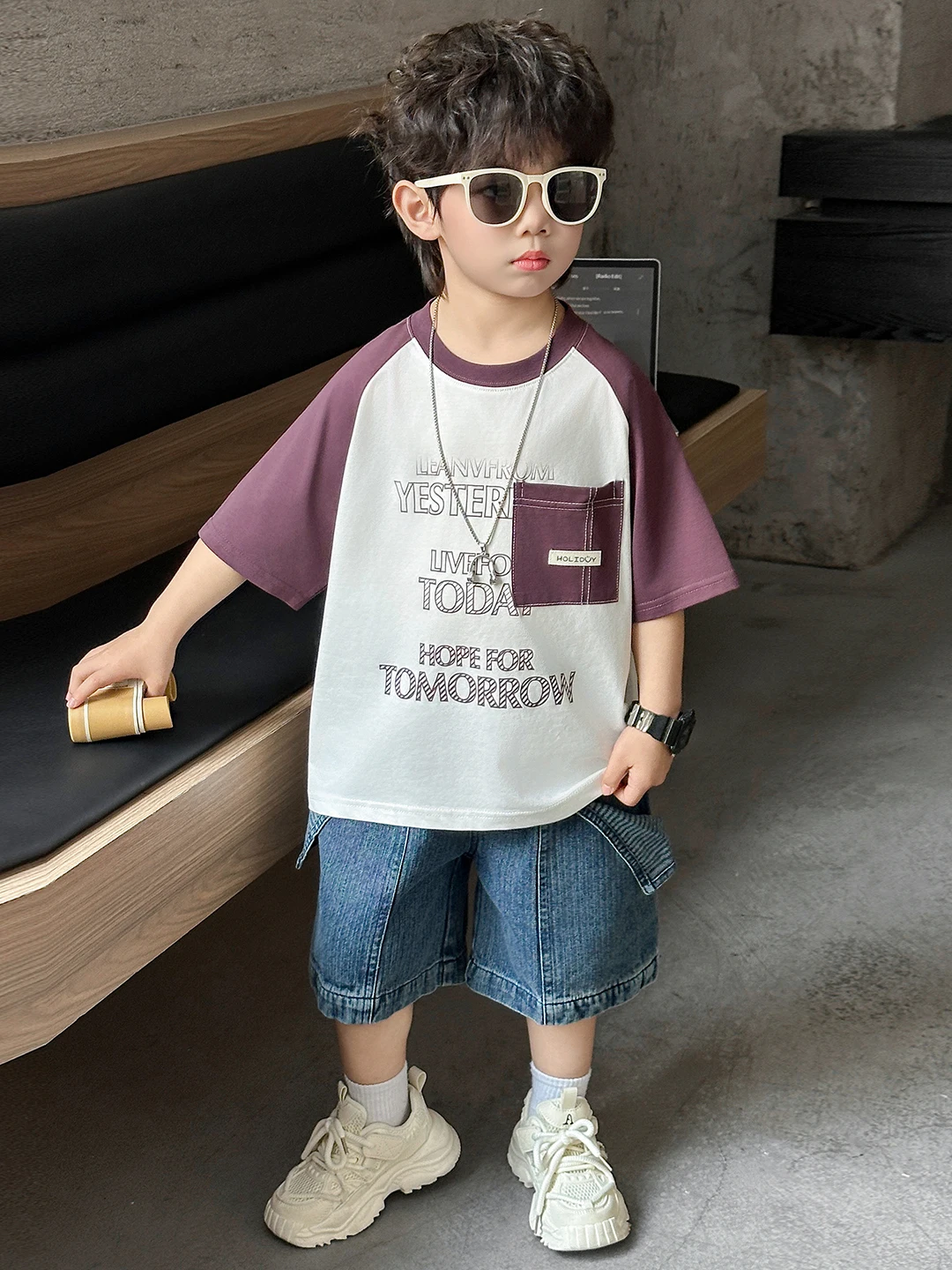 男の子用サマー半袖tシャツジーンズショーツセット-ベビー用ツーピーススーツ-カジュアルコットンブレンド生地-通気性-洗濯機洗い可能