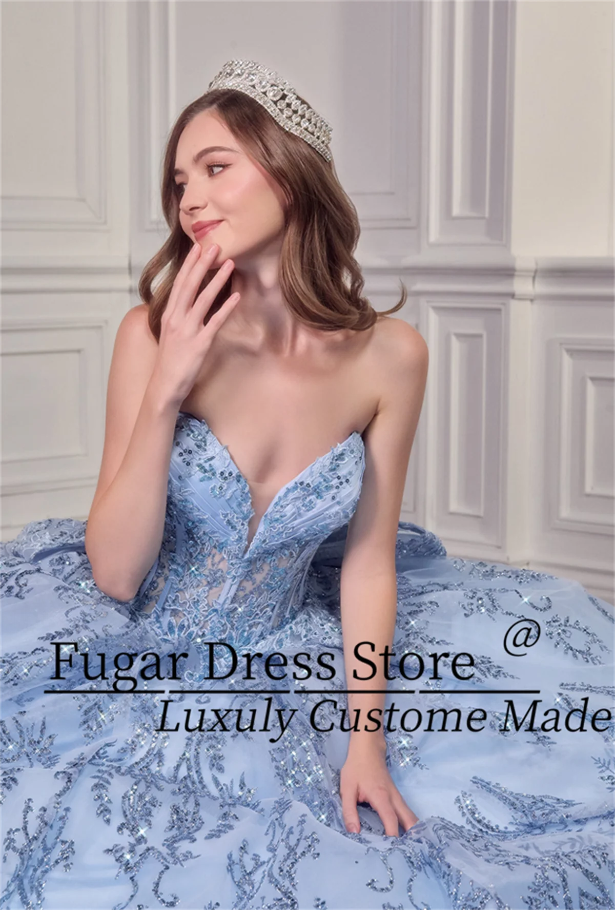 Customized Cinderella Quinceanera Dresses Strapless Long Sequin Sticker Bow Prom Party Ball Gowns Vestidos de 15 quinceañer