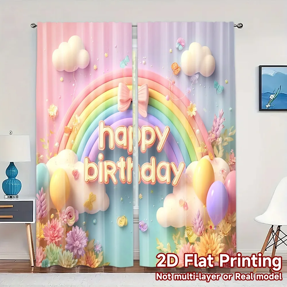 2pcs, 2D FLAT PRINTING Curtains (Without Rod) Rainbow Celebration Popular Curtain Fabric Semi-Sheer Curtains Room Decor for