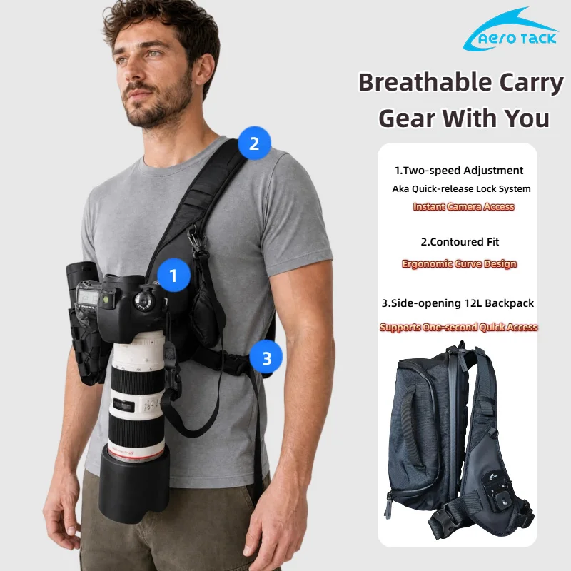 Hyker 12L Single Shoulder Camera Backpack Quick-Release Travel Bag Large Capacity Storage for Mirrorless and DSLR Cameras