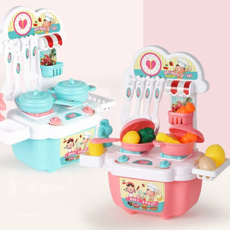 22Pcs Kids Mini Kitchen Cooking Toy Set Pretend Cooking Food Play With Pots Patelnie Cookware Play Role Playing Toys Girls Gifts