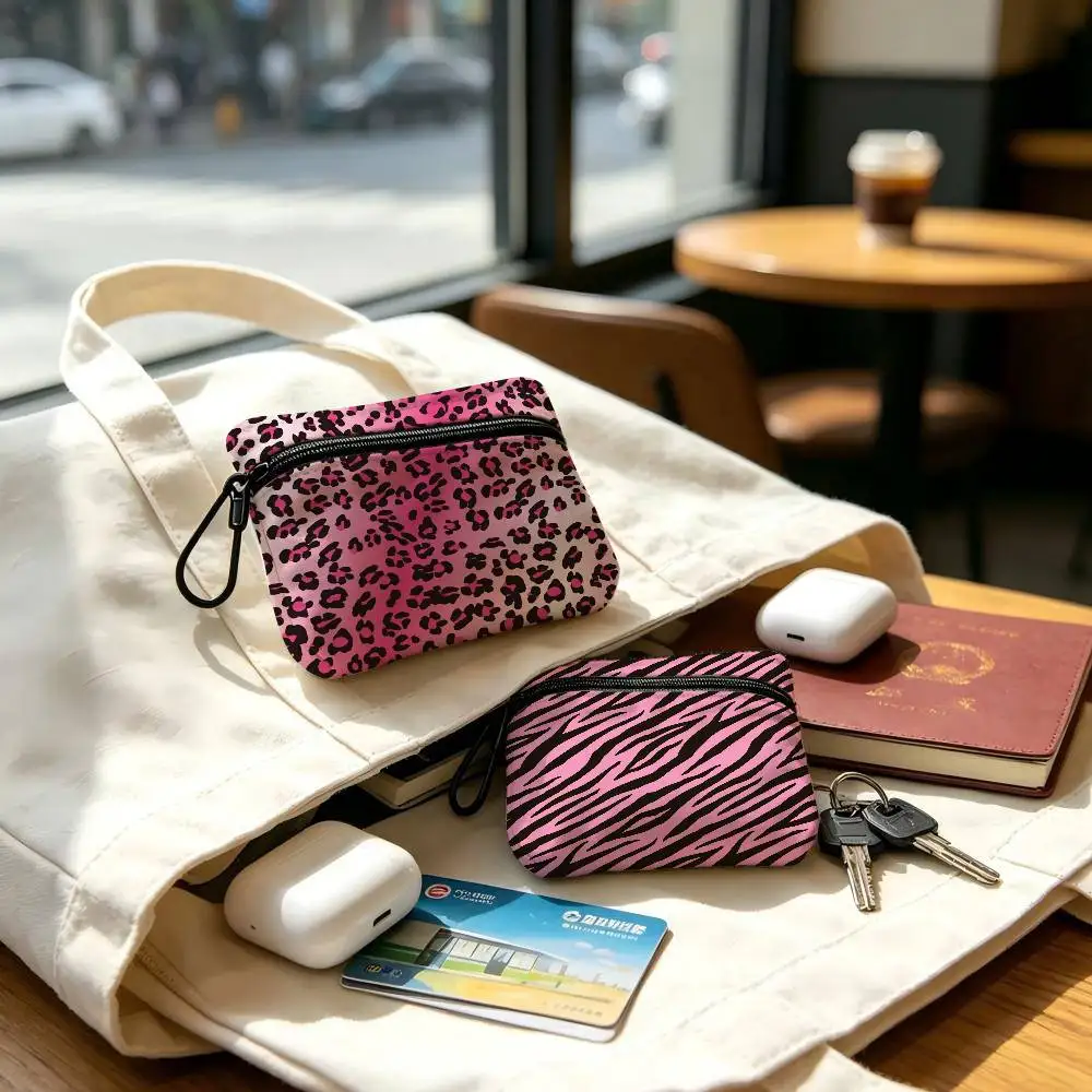 Y2k Fashion Leopard Print Daily Carry Oxford Fabric Small Coin Purse Multi-use Storage Pouch For Keys Cards Coins