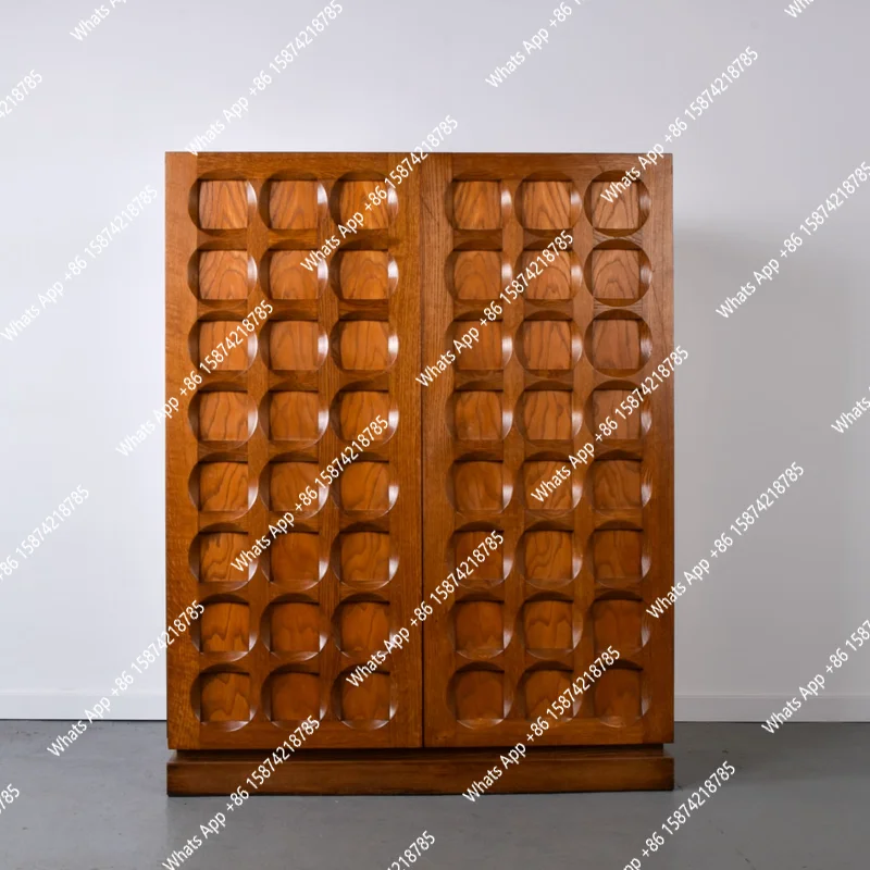 

Medieval retro solid wood dining side high cabinet decorative wine cabinet multi-functional storage Nordic side cabinet