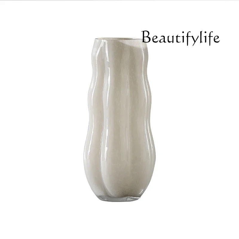 Yj Modern Simple Milky White Irregular Glass Vase Ornament, Home Living Room Water Culture Device