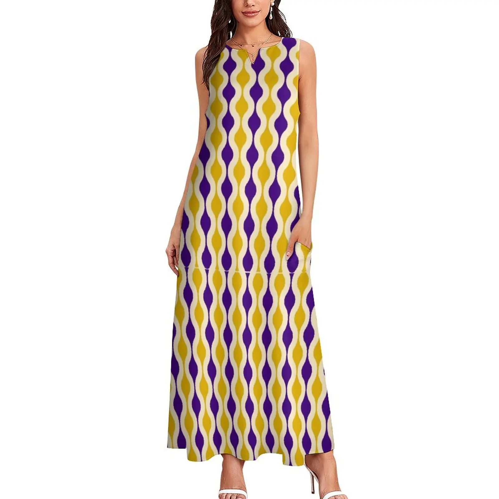 Groovy 70's pattern purple and gold Long Dress elegant party dress for women 2025 summer woman dress 2025