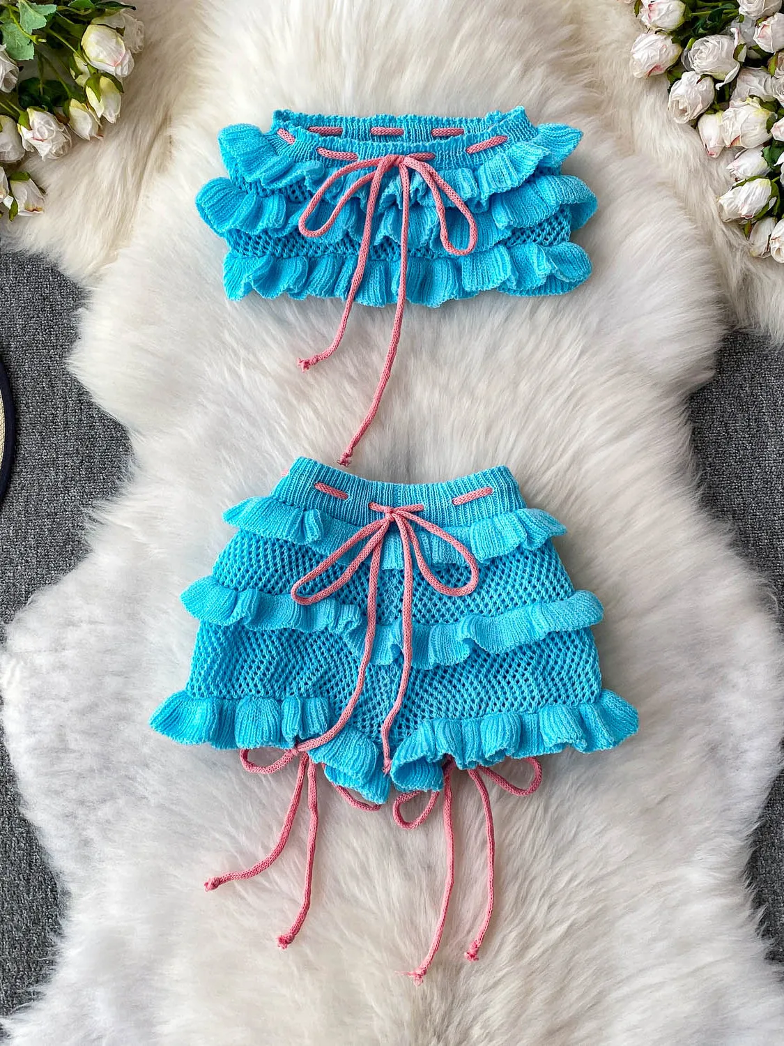 

Сексуальный ажурный топ с отделкой, жилет с высокой талией, комплект купальника, модный укороченный топ на бретельках с галстуком-бабочкой на груди