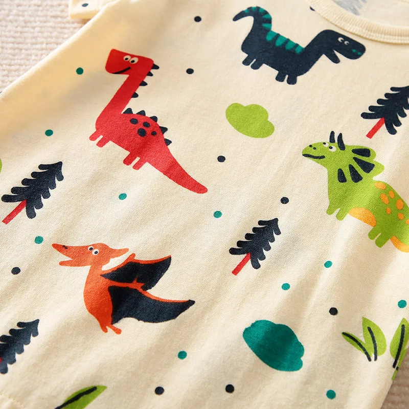 Summer Boys and Girls Cute Cartoon Dinosaur Suit Casual Short Sleeve Baby Round Neck Bodysuit