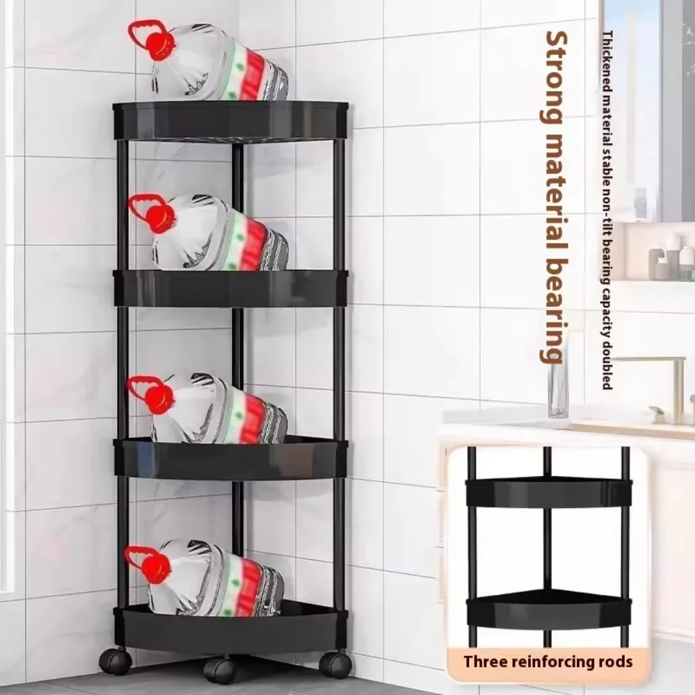 Kitchen Corner Shelf Movable Multi-layer Standing Storage Racks Bathroom Corner Cabinet Living Room Storage Shelf with Wheels