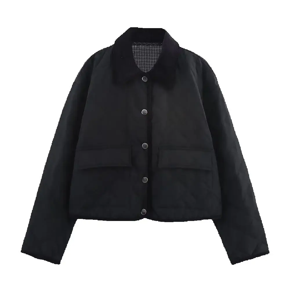 

European and American style autumn new women's corduroy quilted nylon lazy style lapel jacket
