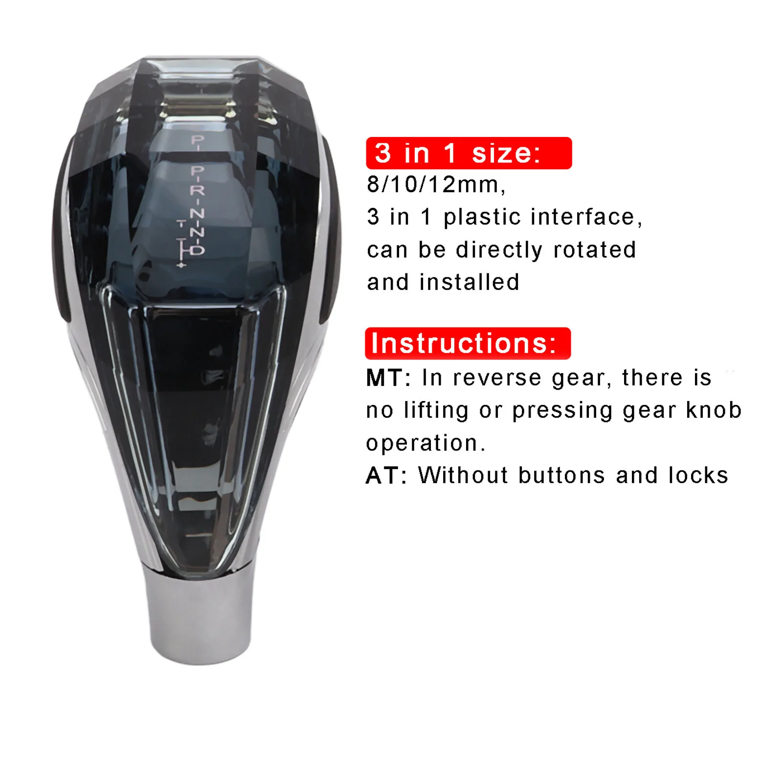 

LED Gear Shift Head LED Crystal Gear Shift Knob Head 7 Color Automatic Touch Activated for M10 M8 Car Shifter Lever