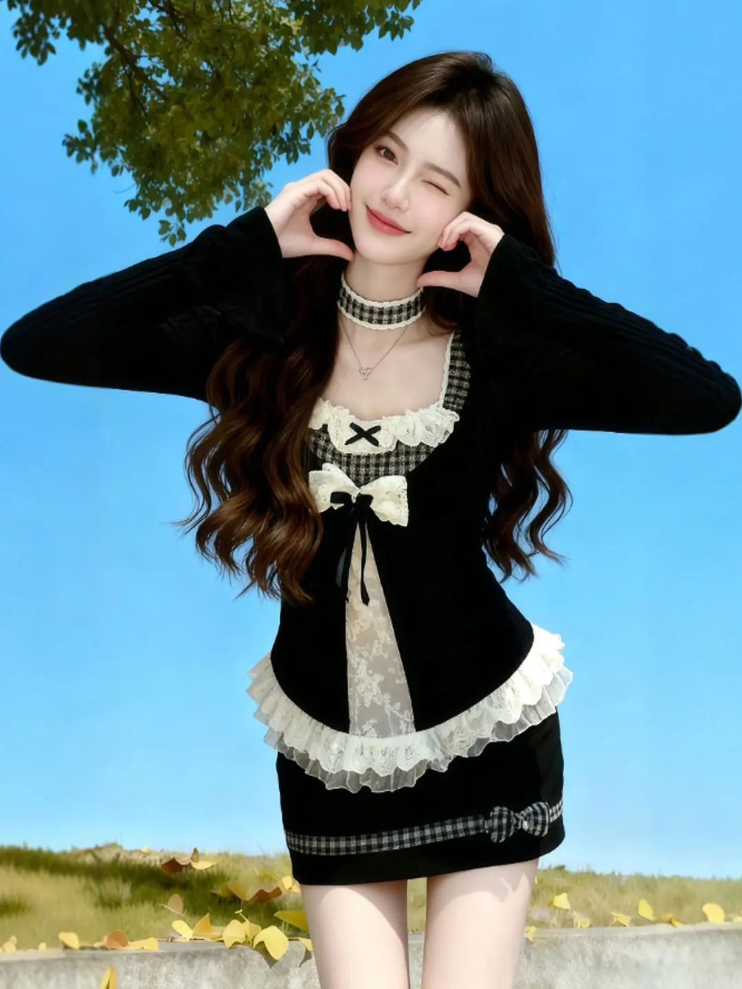 

Korean Sle Unique Super Cute Two-Piece Set Top And f Skirt Ensemble Youthful Whole Set Ootd Matching Spring Collection