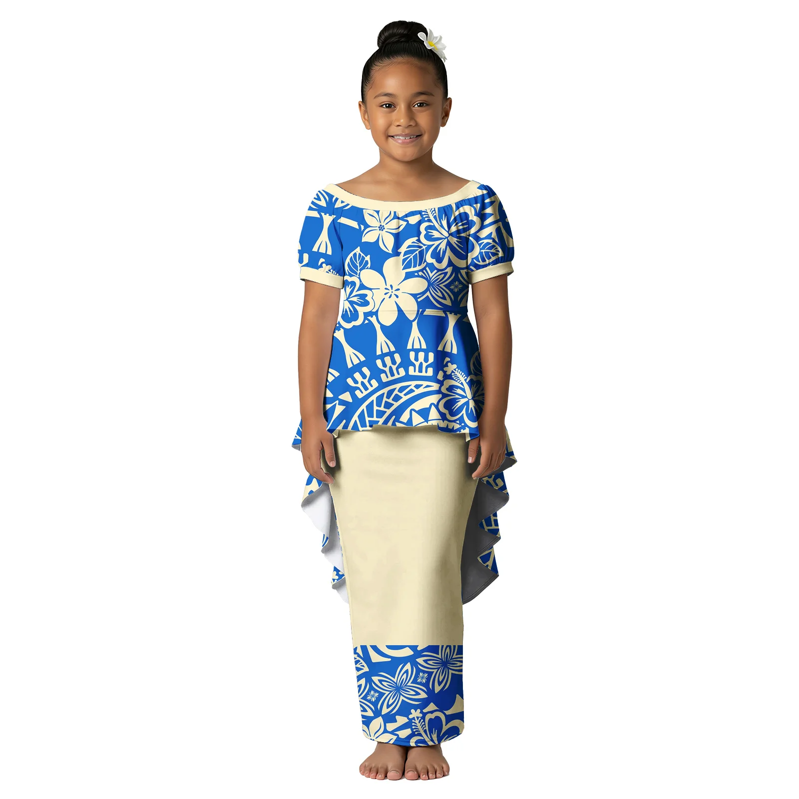 High Quality Custom Outdoor Toddler Wear Tribal Style Polynesian Swallow-Tail Hem Girl Skirts Hawaiian Dress Samoan Kid Puletasi